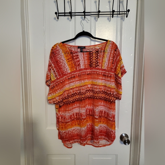 Notations Tops - Notations Orange Red Smocked Blouse